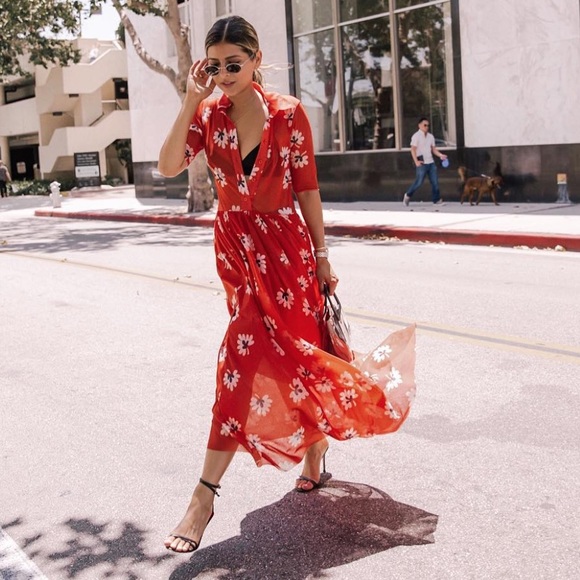 ganni dot mesh maxi dress